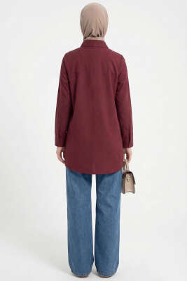 Basic Gizli Düğmeli Gömlek Bordo - Yılın Fırsatı