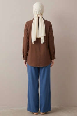 Basic Gizli Düğmeli Gömlek Kahve - Gömlek