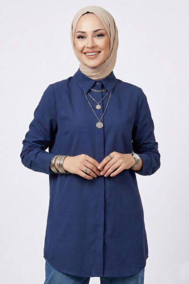 Basic Gizli Düğmeli Gömlek Lacivert - Gömlek