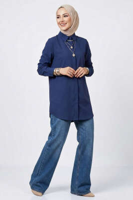 Basic Gizli Düğmeli Gömlek Lacivert - Gömlek