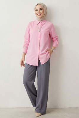 Basic Gizli Düğmeli Gömlek Pembe - Yılın Fırsatı