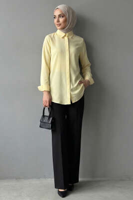 Basic Gizli Düğmeli Gömlek Sarı - Gömlek