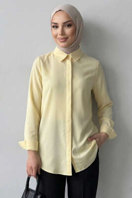 Basic Gizli Düğmeli Gömlek Sarı 