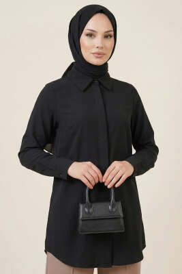 Basic Gizli Düğmeli Gömlek Siyah 