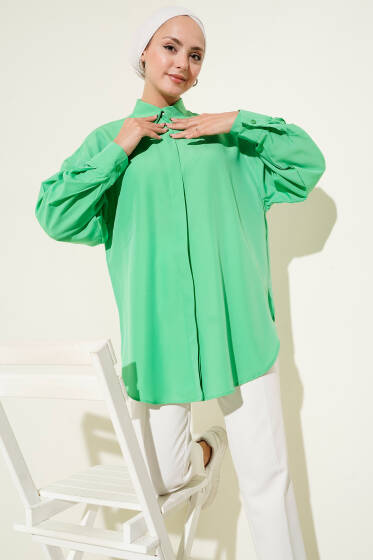 Basic Gizli Düğmeli Gömlek Yeşil - Gömlek