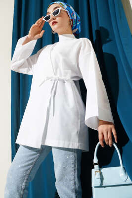 Basic İp Bağlamalı Kimono Beyaz 