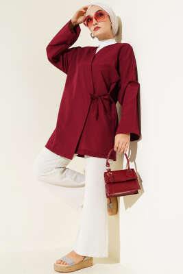 Basic İp Bağlamalı Kimono Bordo - Dış Giyim&Mont