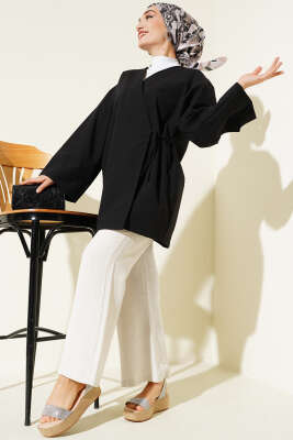 Basic İp Bağlamalı Kimono Siyah - Dış Giyim&Mont