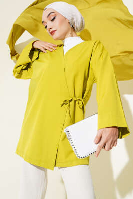 Basic İp Bağlamalı Kimono Yağ Yeşili 