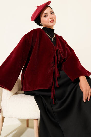 Basic İp Detaylı Sakallı Ceket Bordo - Ceket