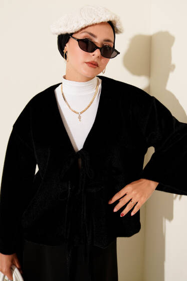 Basic İp Detaylı Sakallı Ceket Siyah - Ceket