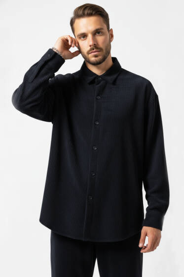 Basic Kadife Erkek Gömlek Siyah - Erkek Gömlek