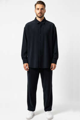 Basic Kadife Erkek Gömlek Siyah - Erkek Gömlek