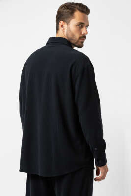 Basic Kadife Erkek Gömlek Siyah - Erkek Gömlek