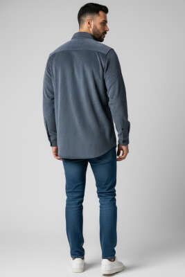 Basic Kadife Erkek Gömlek Antrasit - Erkek Gömlek