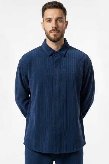 Basic Kadife Erkek Gömlek İndigo - Erkek Gömlek