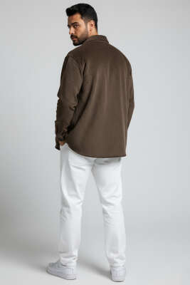 Basic Kadife Erkek Gömlek Kahve - Erkek Gömlek