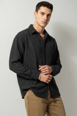 Basic Kadife Erkek Gömlek Siyah - Erkek Gömlek