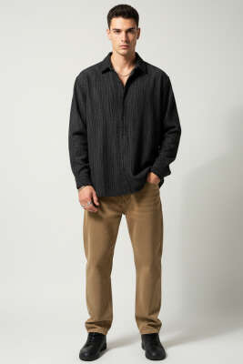 Basic Kadife Erkek Gömlek Siyah - Erkek Gömlek