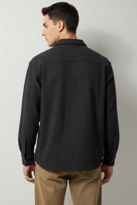 Basic Kadife Erkek Gömlek Siyah - Erkek Gömlek