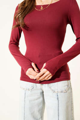 Basic Kayık Yaka Bluz Bordo - Kadın Giyim Modelleri