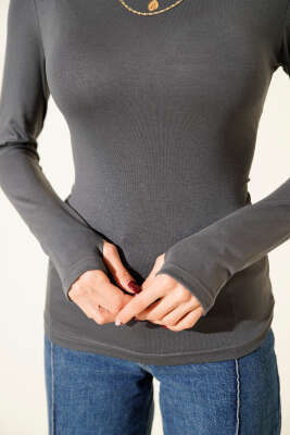 Basic Kayık Yaka Bluz Füme - Kadın Giyim Modelleri