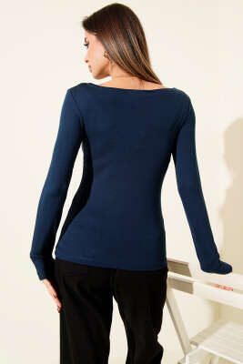 Basic Kayık Yaka Bluz İndigo - Kadın Giyim Modelleri