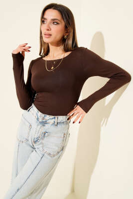 Basic Kayık Yaka Bluz Kahve - Kadın Giyim Modelleri