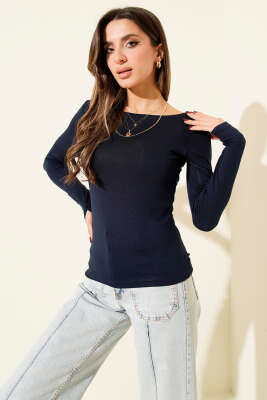 Basic Kayık Yaka Bluz Lacivert - Kadın Giyim Modelleri