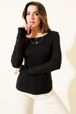 Basic Kayık Yaka Bluz Siyah - Kadın Giyim Modelleri