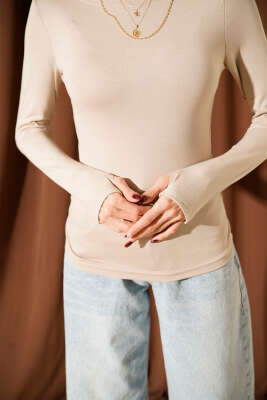 Basic Kayık Yaka Bluz Vizon - Kadın Giyim Modelleri