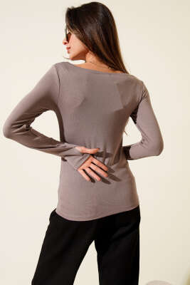 Basic Kayık Yaka Bluz Vizon - Kadın Giyim Modelleri