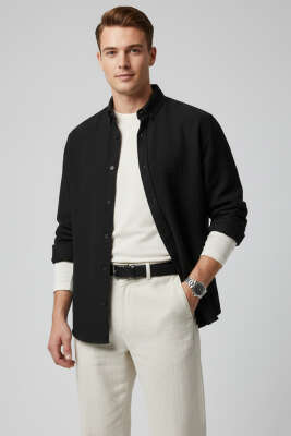 Basic Keten Erkek Gömlek Siyah - GAVAZZİ