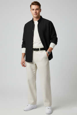 Basic Keten Erkek Gömlek Siyah - Yeni Erkek Giyim