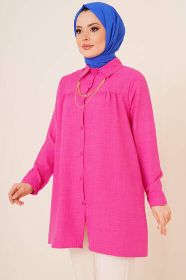 Basic Keten Gömlek Fuşya - Gömlek