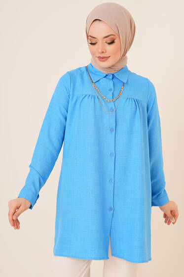 Basic Keten Gömlek Mavi - Gömlek