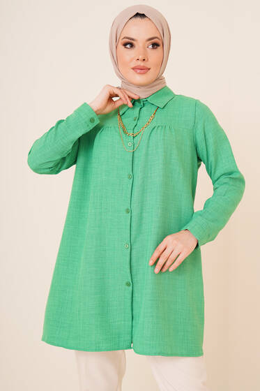 Basic Keten Gömlek Yeşil - Gömlek