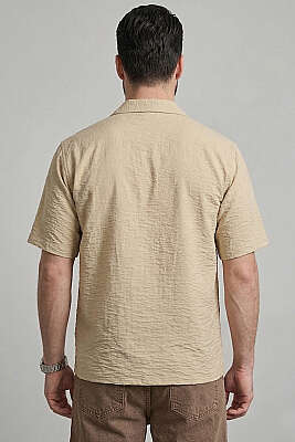 Basic Kısa Kol Tensel Erkek Gömlek Bej - Yılın Fırsatı