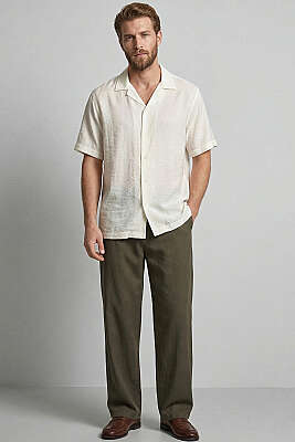 Basic Kısa Kol Tensel Erkek Gömlek Ekru - Yılın Fırsatı