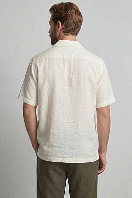 Basic Kısa Kol Tensel Erkek Gömlek Ekru - Yılın Fırsatı