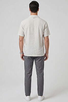 Basic Kısa Kol Tensel Erkek Gömlek Gri - Yılın Fırsatı