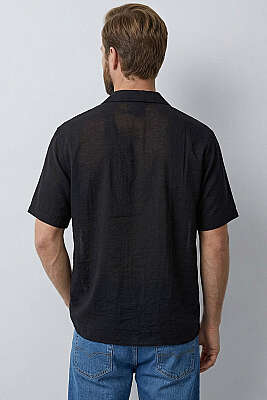 Basic Kısa Kol Tensel Erkek Gömlek Siyah - Yılın Fırsatı