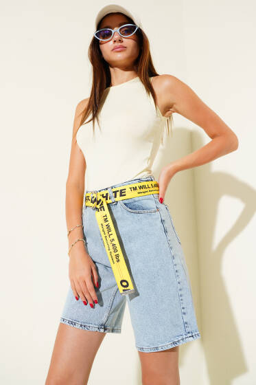 Basic Kısa Kot Pantolon Açık Kar - Kadın Giyim Modelleri