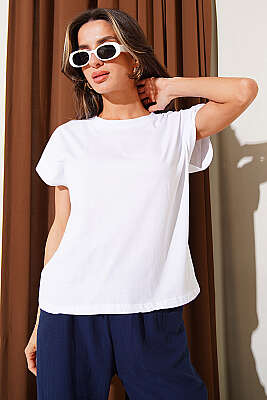 Basic Kolsuz T-shirt Beyaz - CALİENTE