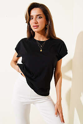 Basic Kolsuz T-shirt Siyah - Kadın Giyim Modelleri