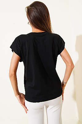 Basic Kolsuz T-shirt Siyah - Kadın Giyim Modelleri