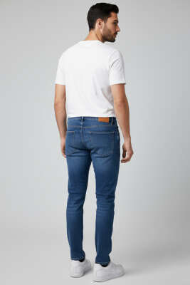 Basic Likralı Erkek Kot Pantolon Koyu Mavi - Erkek Pantolon