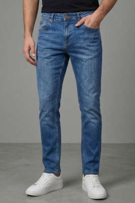 Basic Likralı Erkek Kot Pantolon Mavi - DEEP BROWN