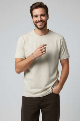 Basic Loyşa Erkek T-shirt Kemik - DEEP POİNT