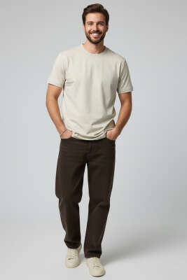 Basic Loyşa Erkek T-shirt Kemik - Erkek T-shirt